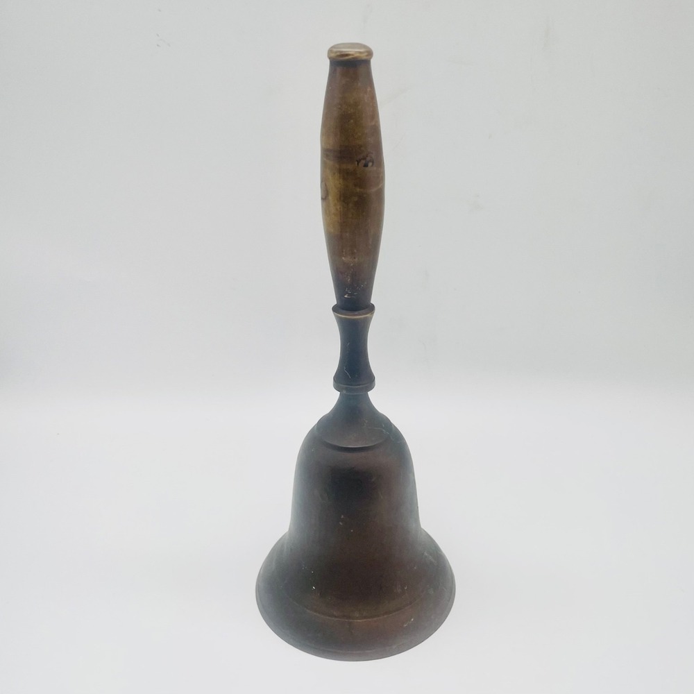 Vintage Solid Brass Hand Bell School Dinner Service Tall Handle 11"
